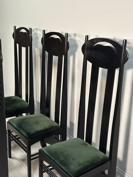 Set of 6 Argyle Dining Chairs Designed By Charles Rennie Mackintosh, Italy 1980’s