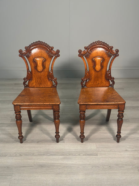 A Pair Of Oak Hall Chairs c.1860
