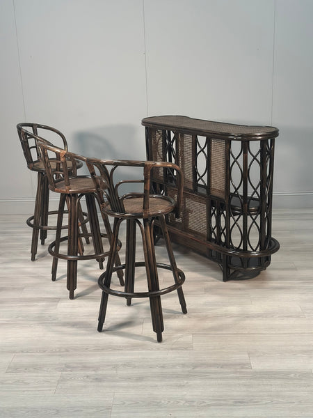 Vintage Bamboo Bar & 3 Stools