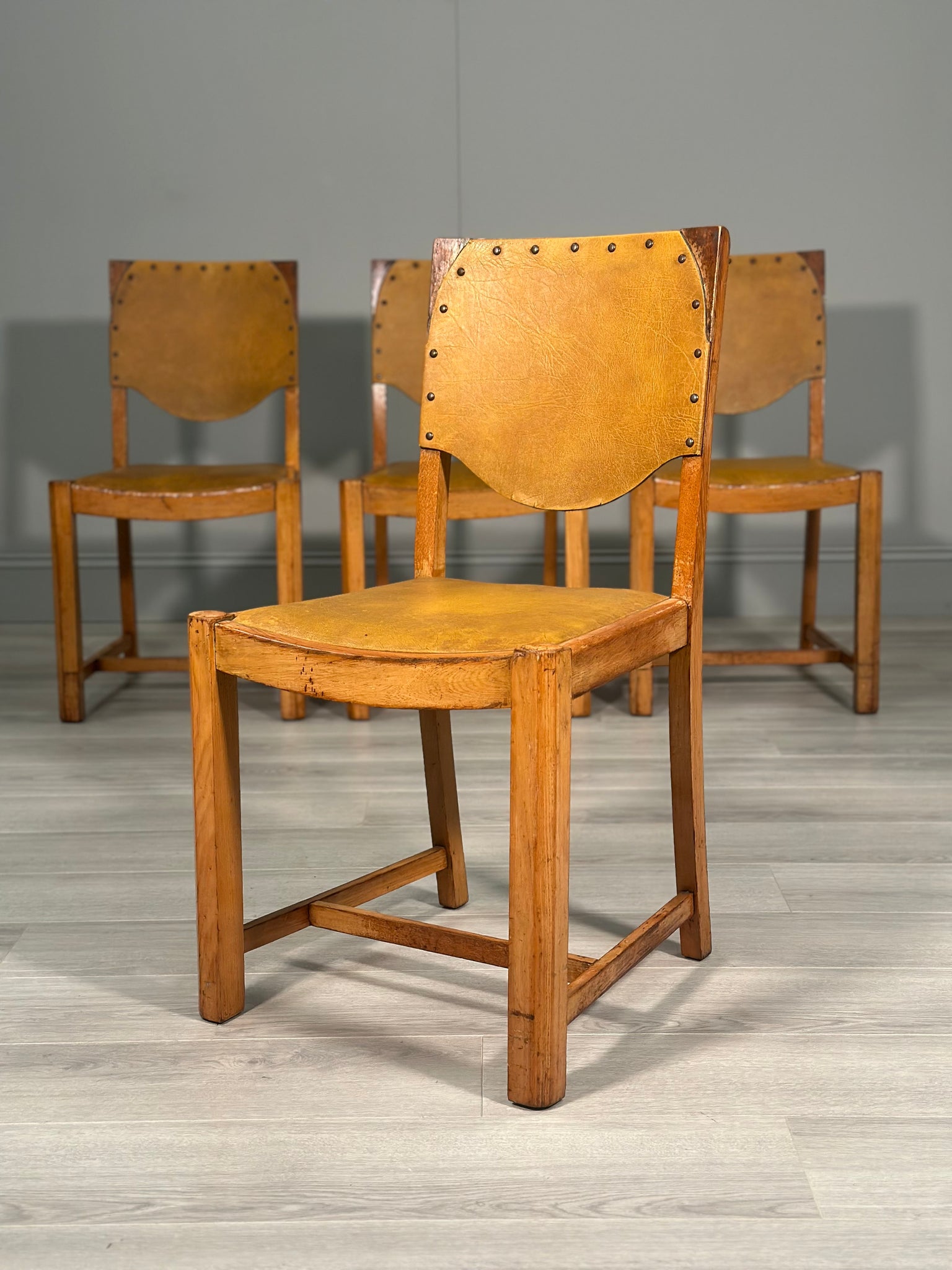 A Set Of 4 Golden Oak Art Deco Dining Chairs By G.Norman