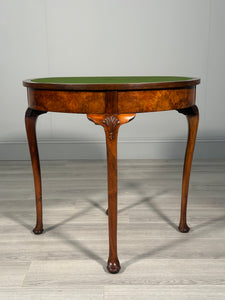 Antique Burr Walnut Demi Lune Games Table