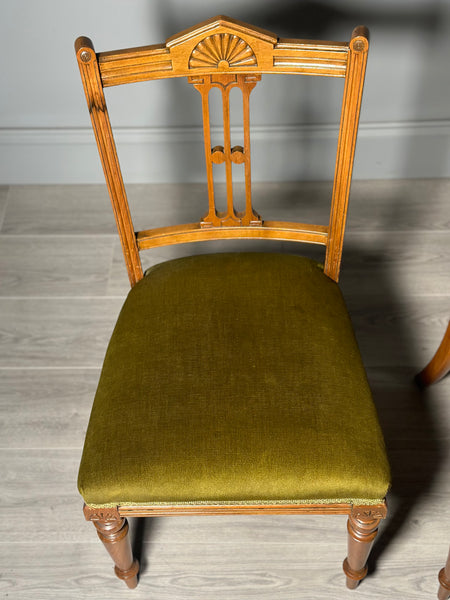 A Set Of 4 Satin Walnut Aesthetic Movement Dining Chairs c.1900