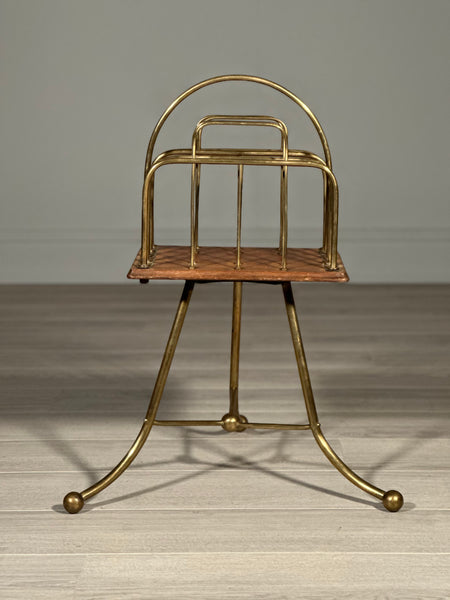 Edwardian Brass And Oak Revolving Magazine Rack