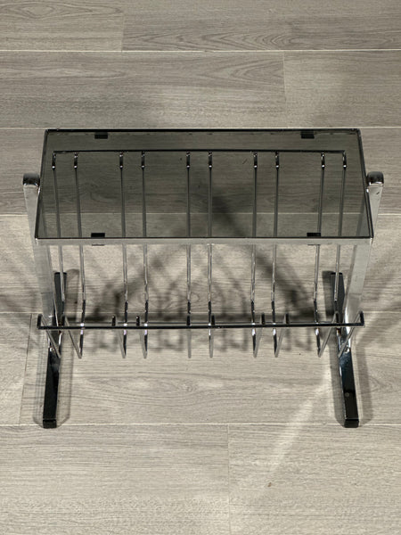1970’s Chrome And Smoked Glass Magazine Rack