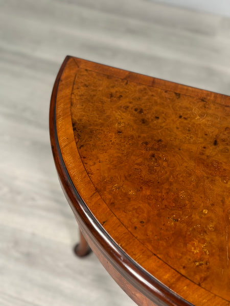 Antique Burr Walnut Demi Lune Games Table