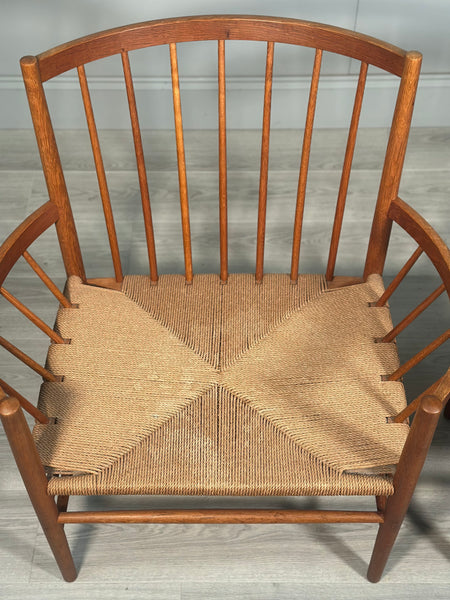 His And Hers Oak & Papercord J82 Armchairs By Jørgen Bækmark For Fdb Møbler 1960s