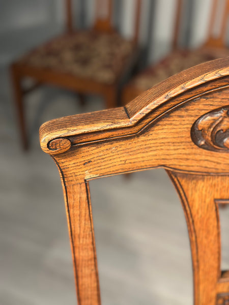Set Of Eight Art Nouveau Oak Dining Chairs C.1900
