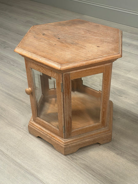 Octagonal Limed Oak Glass Display Cabinet