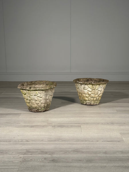 Pair Of Vintage Weathered Composite Stone Planters