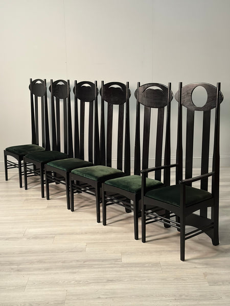 Set of 6 Argyle Dining Chairs Designed By Charles Rennie Mackintosh, Italy 1980’s
