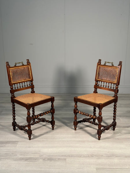 A Pair Of 19th Century Oak Rattan Side Chairs