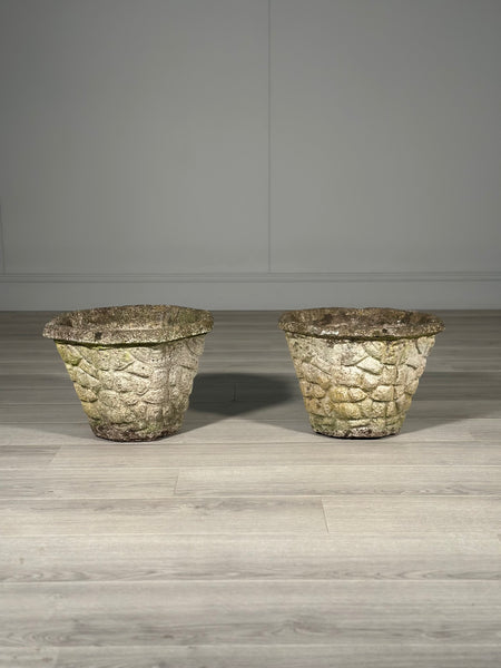 Pair Of Vintage Weathered Composite Stone Planters