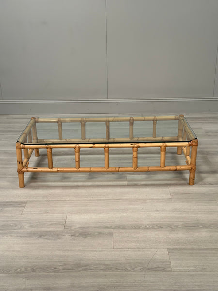 Vintage Bamboo & Glass Coffee Table