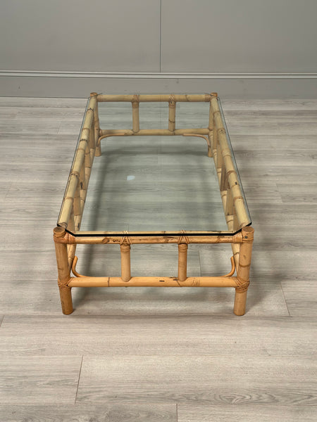 Vintage Bamboo & Glass Coffee Table
