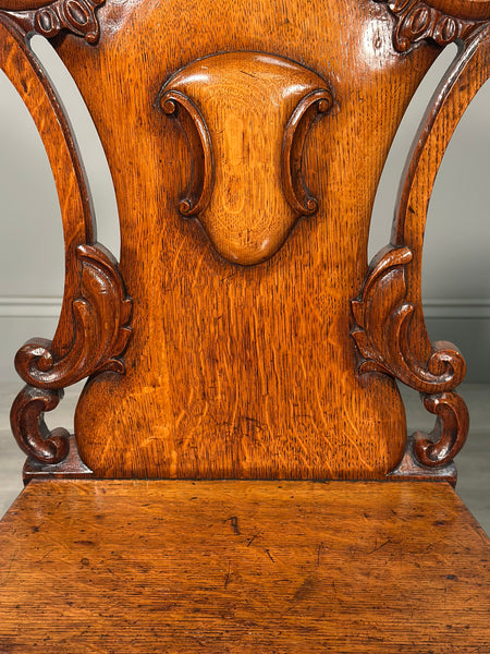 A Pair Of Oak Hall Chairs c.1860