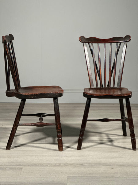 A Pair Of Antique Elm Kitchen Chairs C.1850