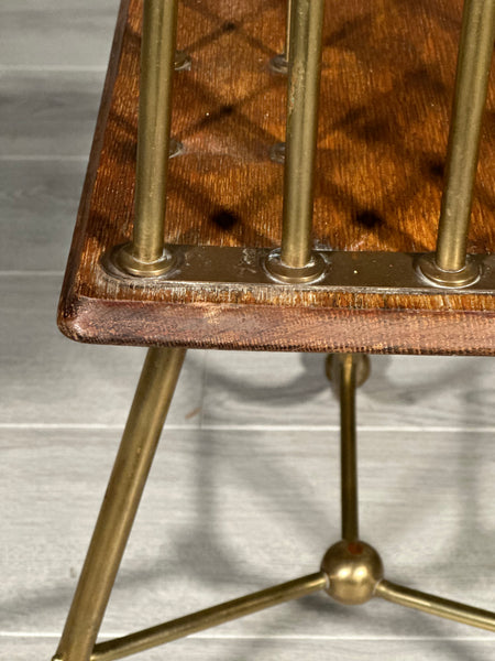Edwardian Brass And Oak Revolving Magazine Rack