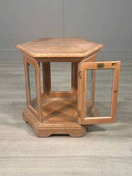 Octagonal Limed Oak Glass Display Cabinet