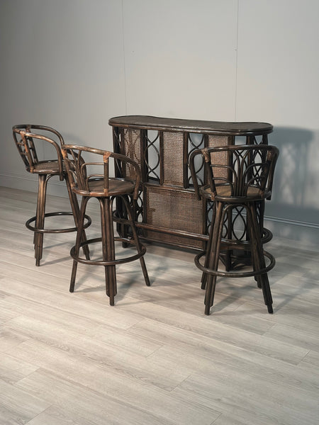 Vintage Bamboo Bar & 3 Stools