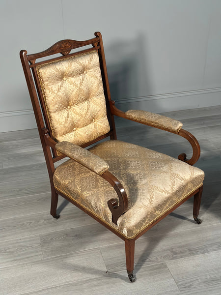 A Pair of His & Hers Inlaid Rosewood Armchairs c.1880