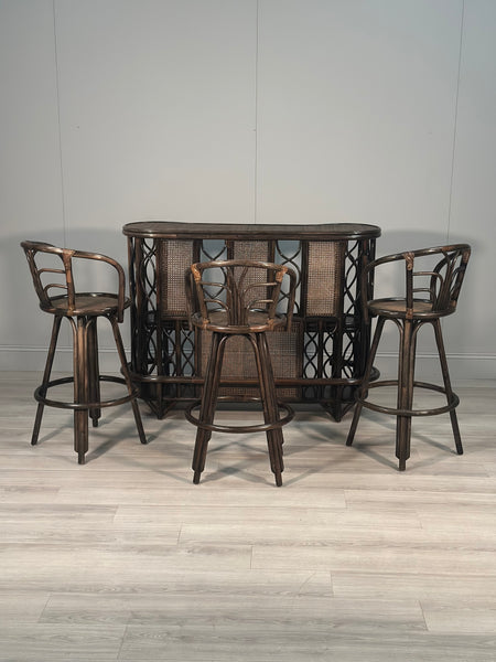 Vintage Bamboo Bar & 3 Stools