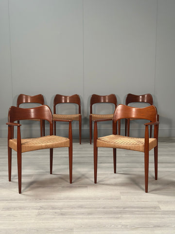 Set of 6 Danish Teak And Paper Cord Dining Chairs Designed By Arne Hovmand Olsen For Mogens Kold