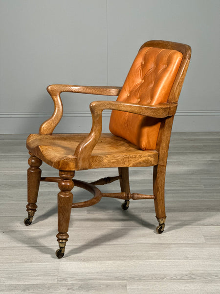 Antique Oak And Leather Desk Chair