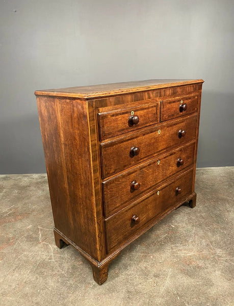 Early Victorian 19th Century Large Inlaid Oak Chest Of Drawers