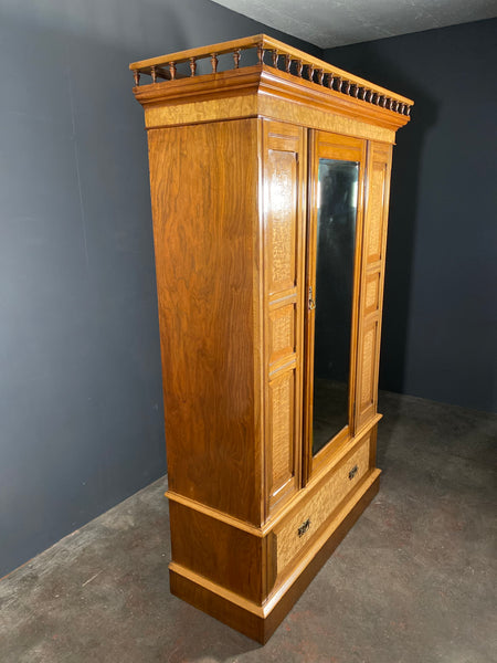 Edwardian Satin Walnut Wardrobe With Drawer
