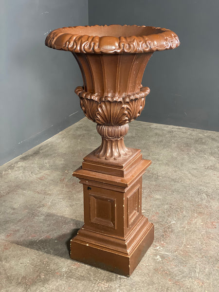 Large Glazed Terracotta Urn On Plinth