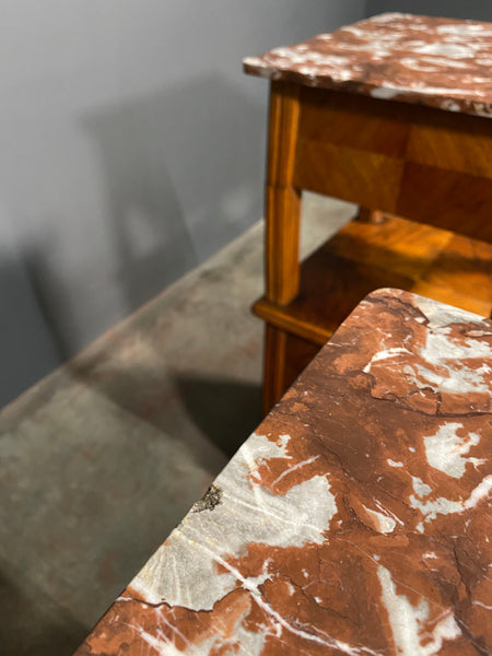 A Pair Of Antique French Walnut Bedside Cabinets With Marble Top