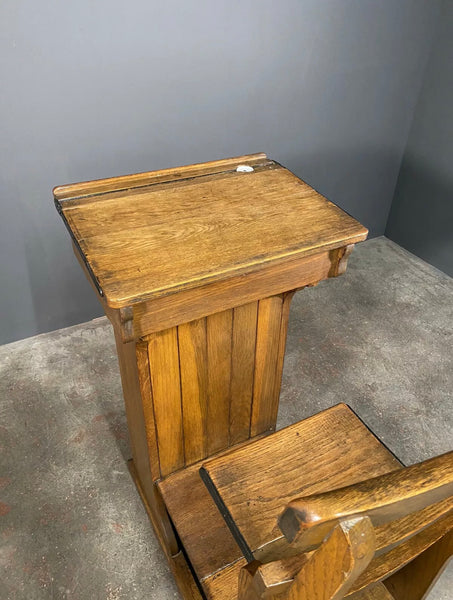 Antique Victorian Oak Teachers Desk With Cupboard And Fold Down Chair