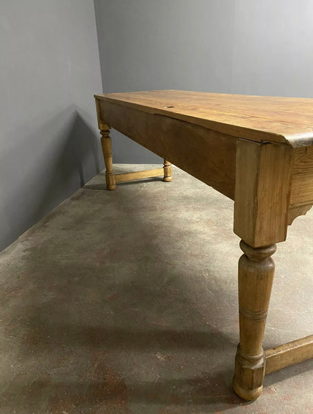 Large Victorian Pitch Pine Desk Side Table 8ft