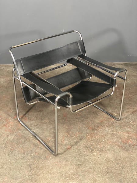 Mid Century Wassily Style Bauhaus Chrome Leather Chair