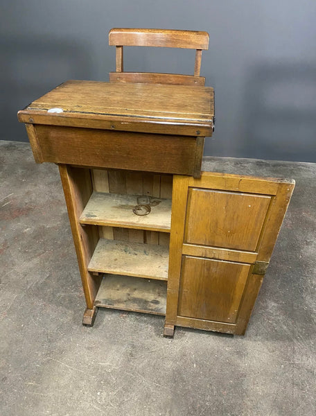 Antique Victorian Oak Teachers Desk With Cupboard And Fold Down Chair