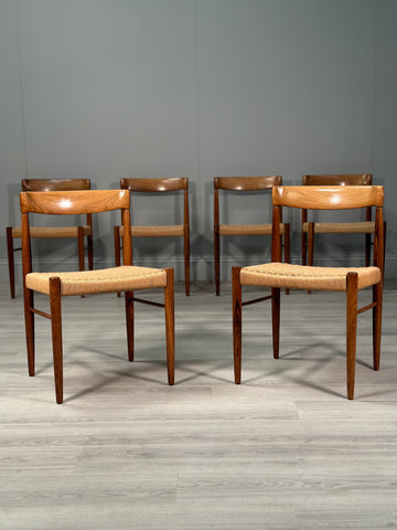 Set Of 6 H.W. Klein Rosewood And Paper Cord Dining Chairs By Bramin