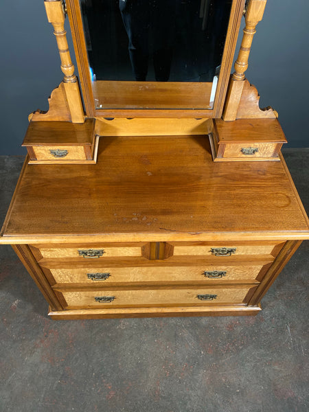 Edwardian Satin Walnut Dressing Table Chest Of Drawers