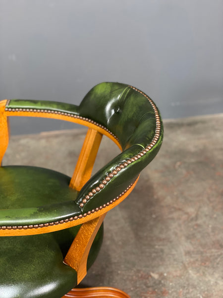 Vintage Green Leather Desk Chair