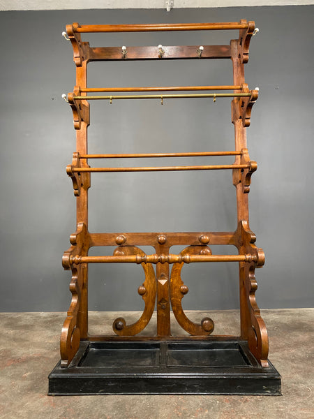 19th Century Victorian Large Oak Hallway Shoe Coat Rack