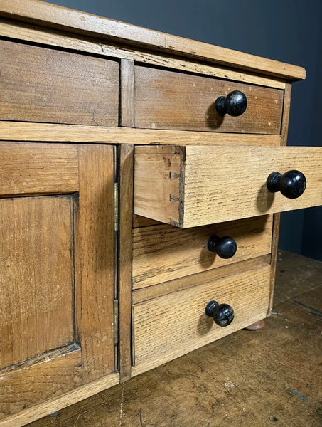 Early 20th Century Oak And Pine Counter Top Cabinet Drawers