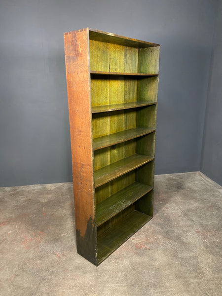 Large Early Victorian Green Oak Bookcase
