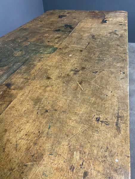Late 19th Century Antique Pine 2 Plank Top 6ft Industrial Table