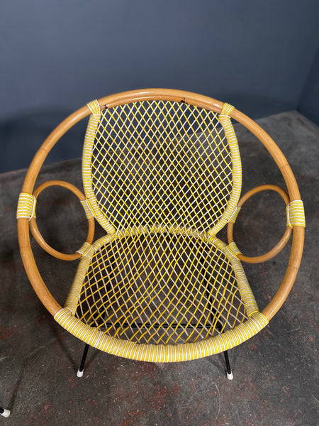 Pair Of Mid Century Bamboo And String Egg Chairs