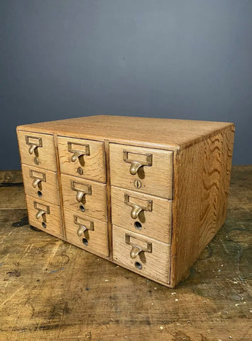 Early 20th Century Oak Index 9 Drawer Cabinet