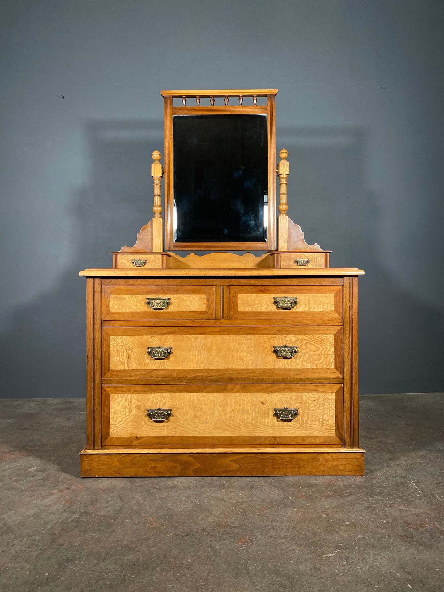 Edwardian Satin Walnut Dressing Table Chest Of Drawers