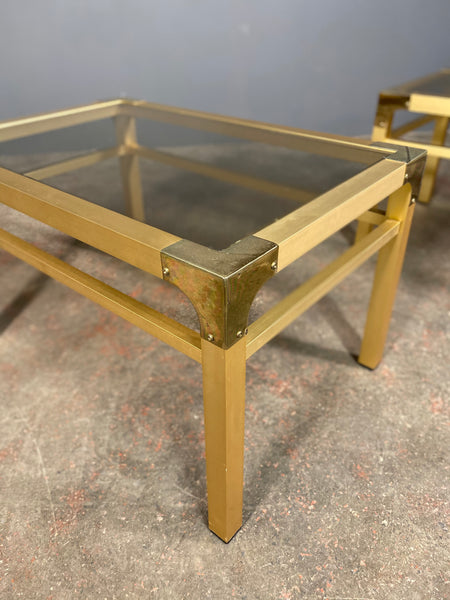 Pair Of 20th Century Anodized Brass Smoked Glass Side Tables