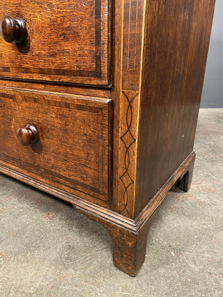 Early Victorian 19th Century Large Inlaid Oak Chest Of Drawers