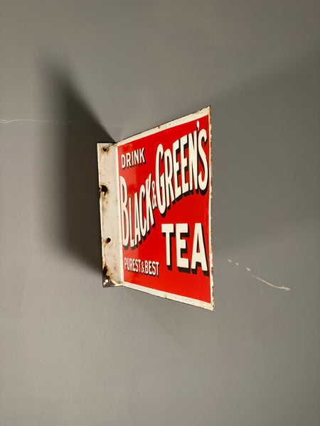 Double Sided Black & Greens Tea Vintage Enamel Sign