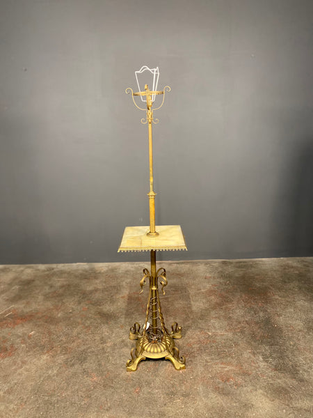 Large 19th Century Art Nouveau Adjustable Brass Onyx Floor Lamp