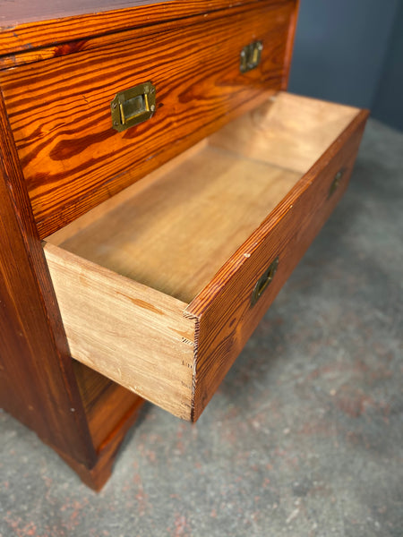 19th Century Pitch Pine Campaign Chest Of Drawers